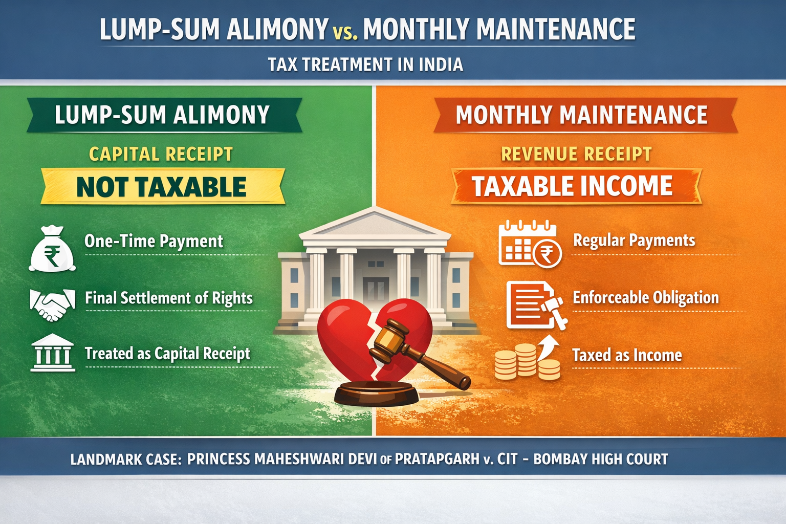Lump-Sum Alimony vs Monthly Maintenance: Tax Treatment Under Indian Income Tax Law – A Complete Guide.