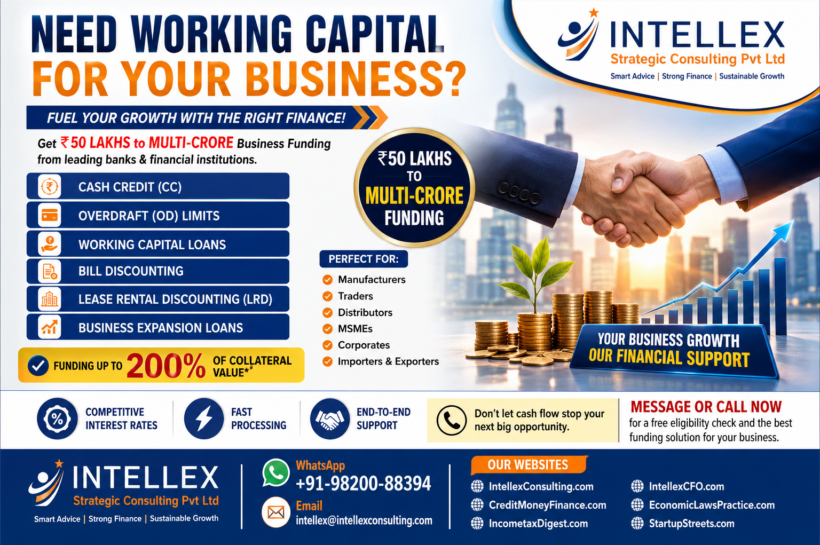 Get Business Working Capital Loans up to ₹50 Lakhs to Multi-Crore - Fast Business Finance Solutions for MSMEs, Traders & Corporates.